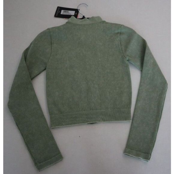 Pretty Little Thing Women's Sz M Green Seamless Ribbed Zip Up Crop Sports Jacket - Picture 2 of 5